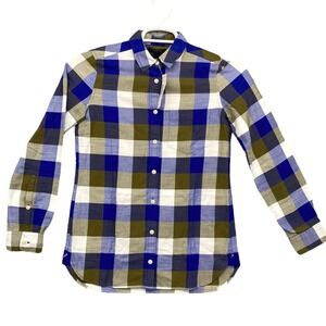 NWT J Crew Women's Plaid Button-Down Shirt Long Sleeve Top Blue Olive White‎ 00